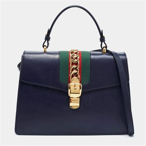 gucci sylvie handle bag blue|gucci sylvie top handle bag.